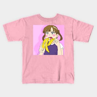 Cute girl eating banana Kids T-Shirt